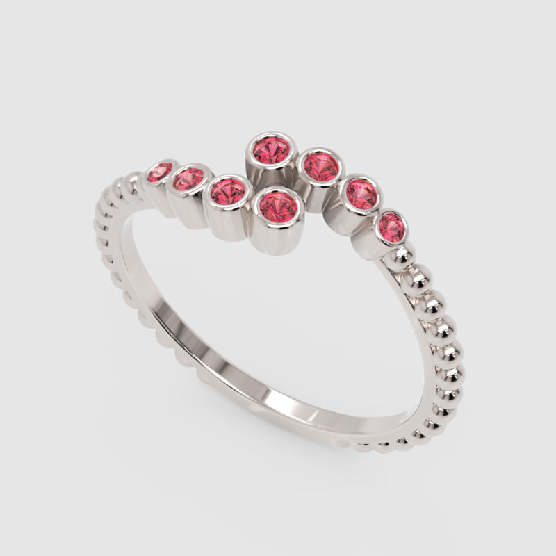 Pink Tourmaline Beaded Bypass Ring With Bezel Set Stones - Five
