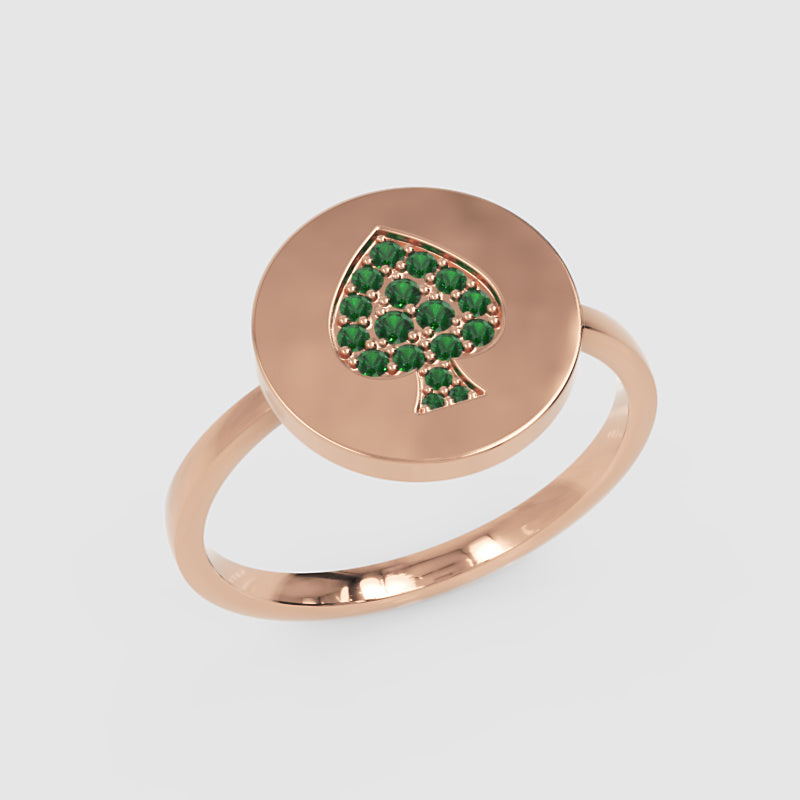 Emerald Spade Signet Ring With Pav Gemstones - Five