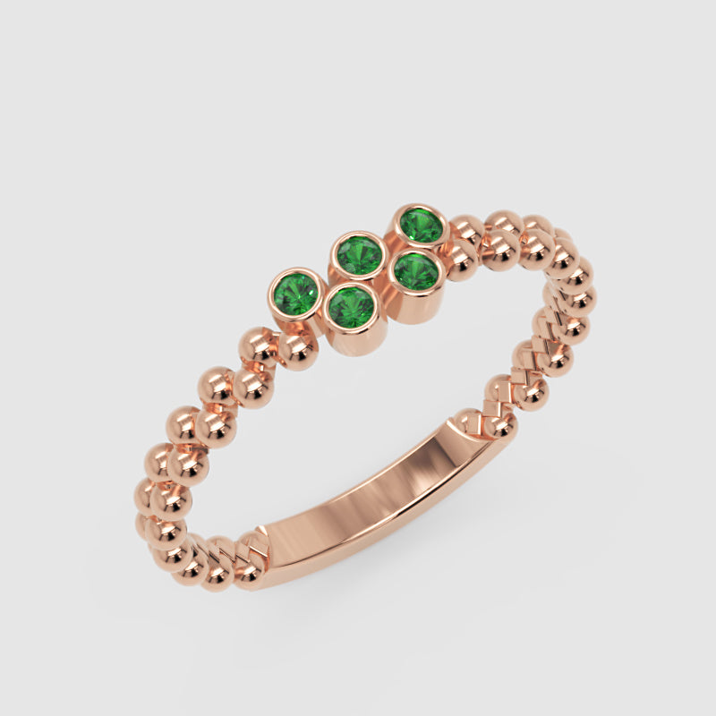 Green Stone Cluster Ring In Yellow Gold – Beaded Stackable Ring | Jebij - Five
