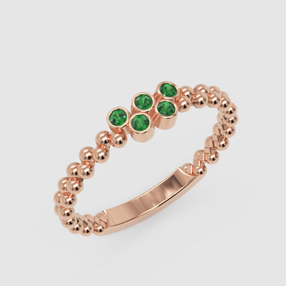 Green Stone Cluster Ring In Yellow Gold – Beaded Stackable Ring | Jebij - Five