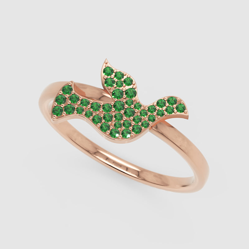 Emerald Pav Butterfly Ring With Polished Band - Five