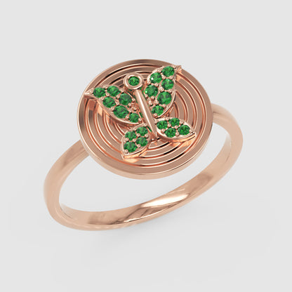 Emerald Initial T Signet Ring With Concentric Circle Design - Five