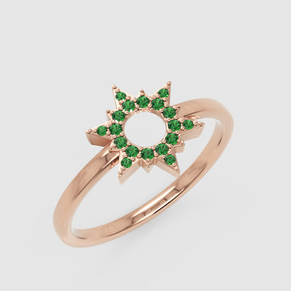 Emerald Star Halo Ring With Open Center Design - Five