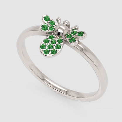 Emerald Bee Ring With Pav Gemstones - Five