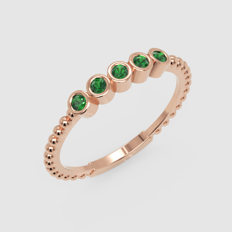 Lab-Grown Emerald Bezel Half Band Ring In Yellow Gold – Minimal 5 Stone Stackable Ring | Jebij - Five