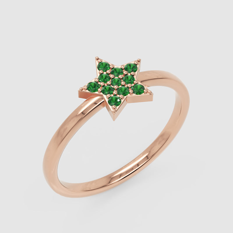 Emerald Star Cluster Ring With Pav Gemstones - Five