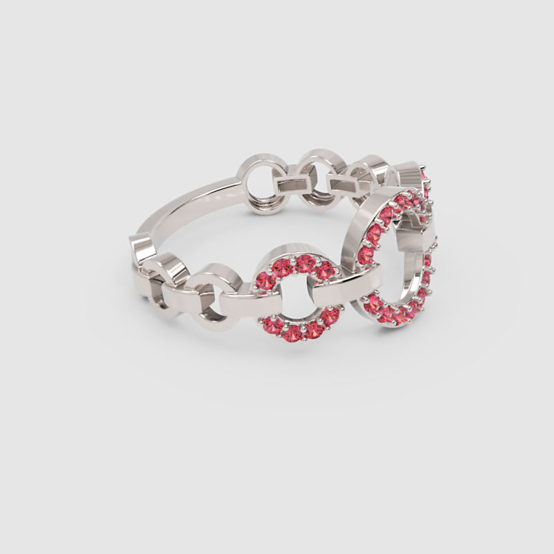 Ruby Multi-Link Circular Ring In Rose Gold | Double Pave Interlocking Chain Romantic Statement Luxury Ring For Women | Jebij - Eight