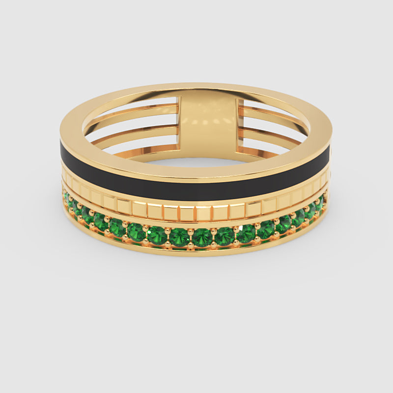 Gold Emerald Band Ring 6Mm With Black Enamel – Bold Statement Luxury Ring | Jebij - Six