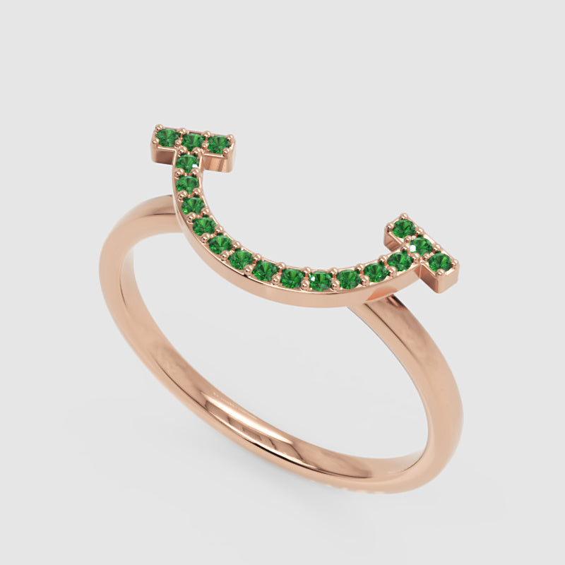 Green Lab Grown Gemstone Horseshoe Ring - Five