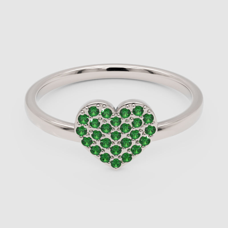 Emerald Pav Heart Ring Dainty Stackable Band - Six