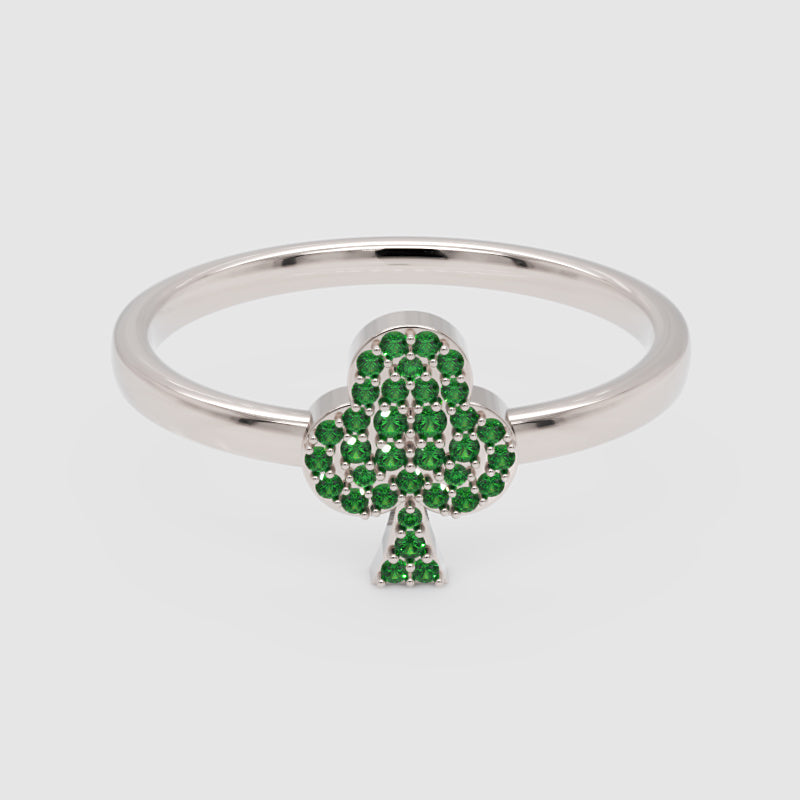 Lab Grown Green Gemstone Club Ring In Yellow Gold - Six