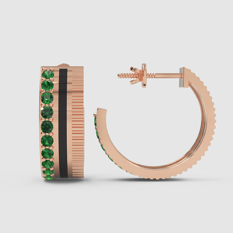 Emerald Hoop Earrings With Black Enamel Accent - Six