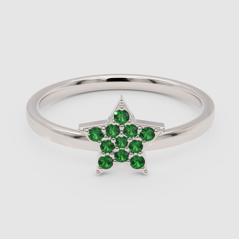 Emerald Star Cluster Ring With Pav Gemstones - Six