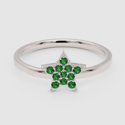 Emerald Star Cluster Ring With Pav Gemstones - Six