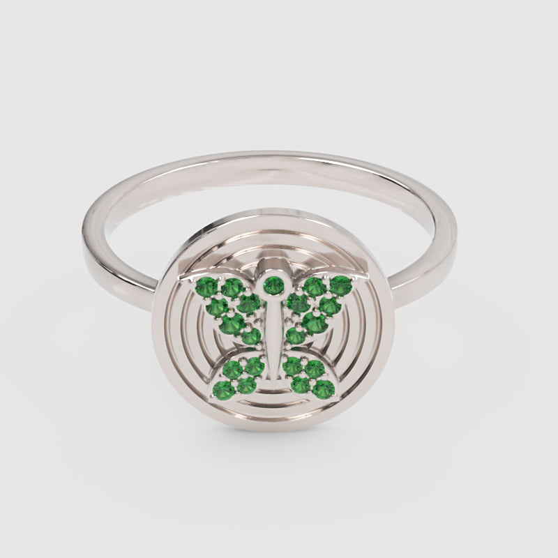 Emerald Initial T Signet Ring With Concentric Circle Design - Six