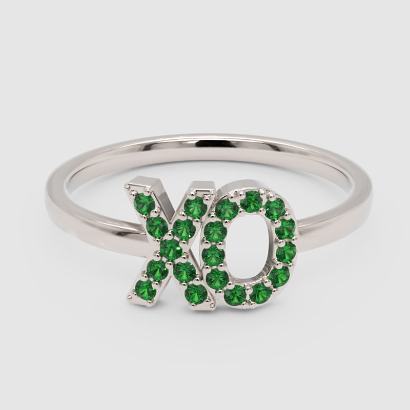 Xo Emerald Pav Ring With Hugs And Kisses Design - Six