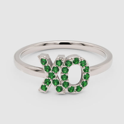 Xo Emerald Pav Ring With Hugs And Kisses Design - Six