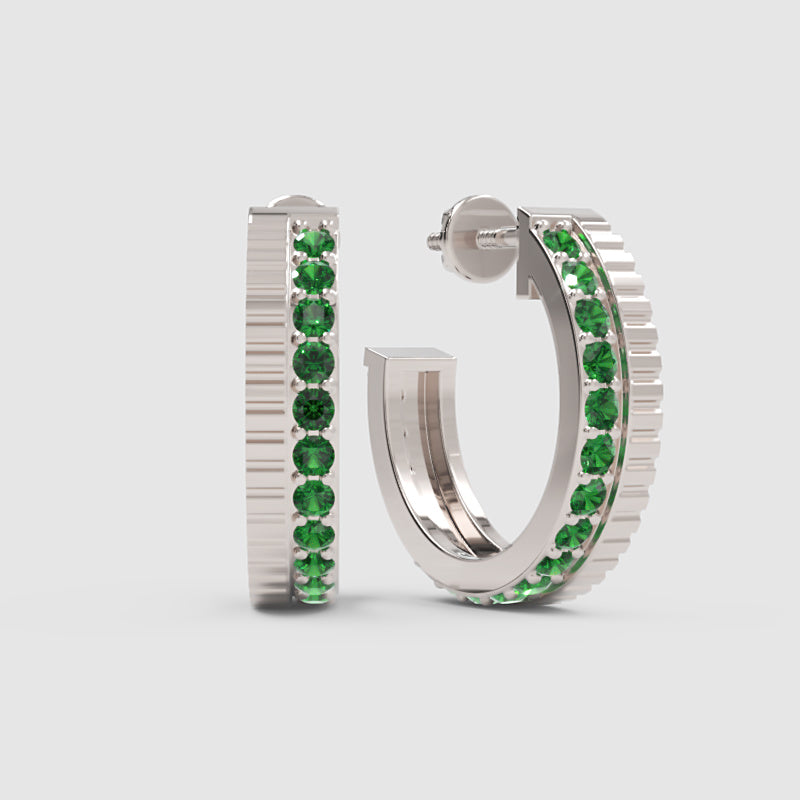 Green Emerald Hoop Earrings In Rose Gold – Classic Minimal Color Statement Hoops | Jebij - Six