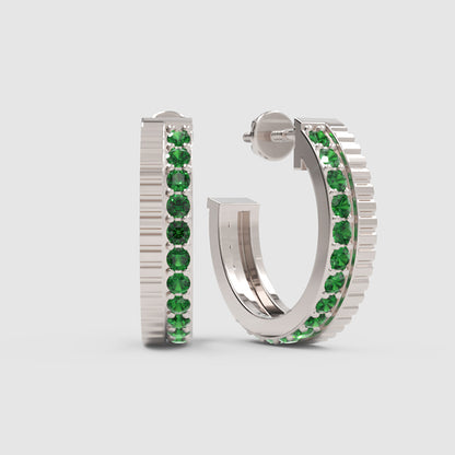 Green Emerald Hoop Earrings In Rose Gold – Classic Minimal Color Statement Hoops | Jebij - Six