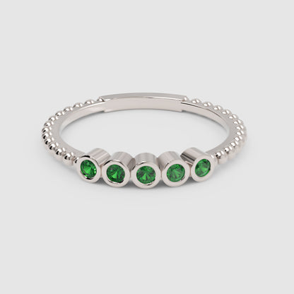 Lab-Grown Emerald Bezel Half Band Ring In Yellow Gold – Minimal 5 Stone Stackable Ring | Jebij - Six