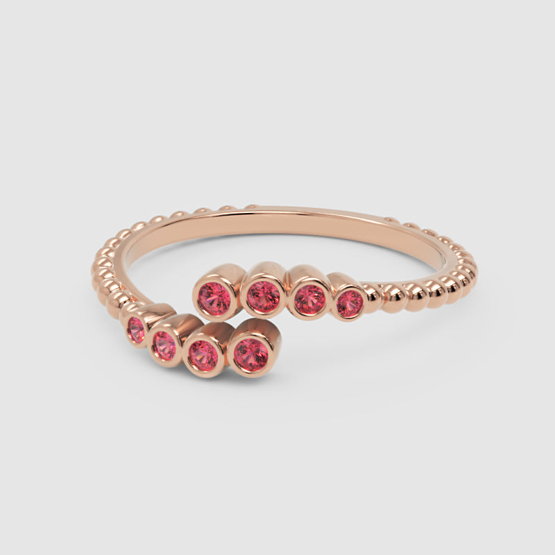 Pink Tourmaline Beaded Bypass Ring With Bezel Set Stones - Six