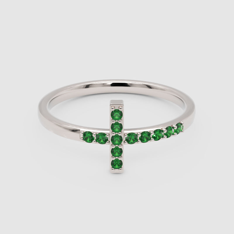 Emerald Cross Stackable Ring With Pav Gemstones - Six