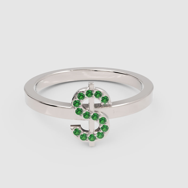 Green Emerald Dollar Sign Statement Ring