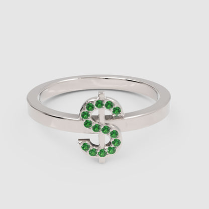Green Emerald Dollar Sign Statement Ring