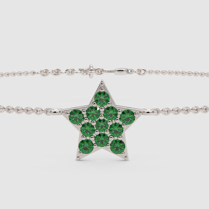 Emerald Star Pendant Bracelet With Double Chain Design - Six