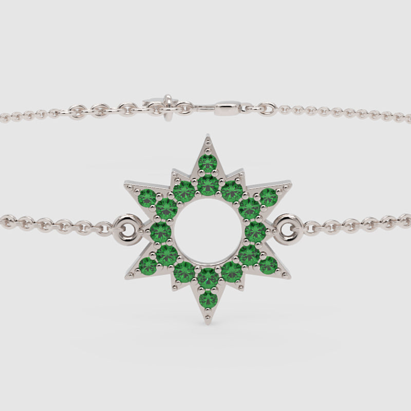 Green Gemstone Starburst Bracelet With Chain Link Design - Six