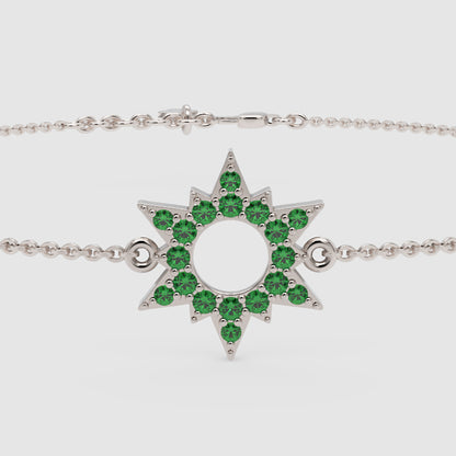 Green Gemstone Starburst Bracelet With Chain Link Design - Six