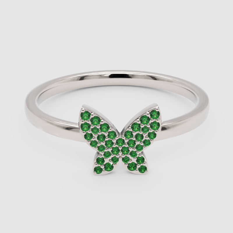 Emerald Pav Butterfly Ring Delicate Stackable Band - Six