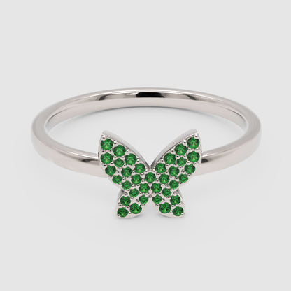 Emerald Pav Butterfly Ring Delicate Stackable Band - Six
