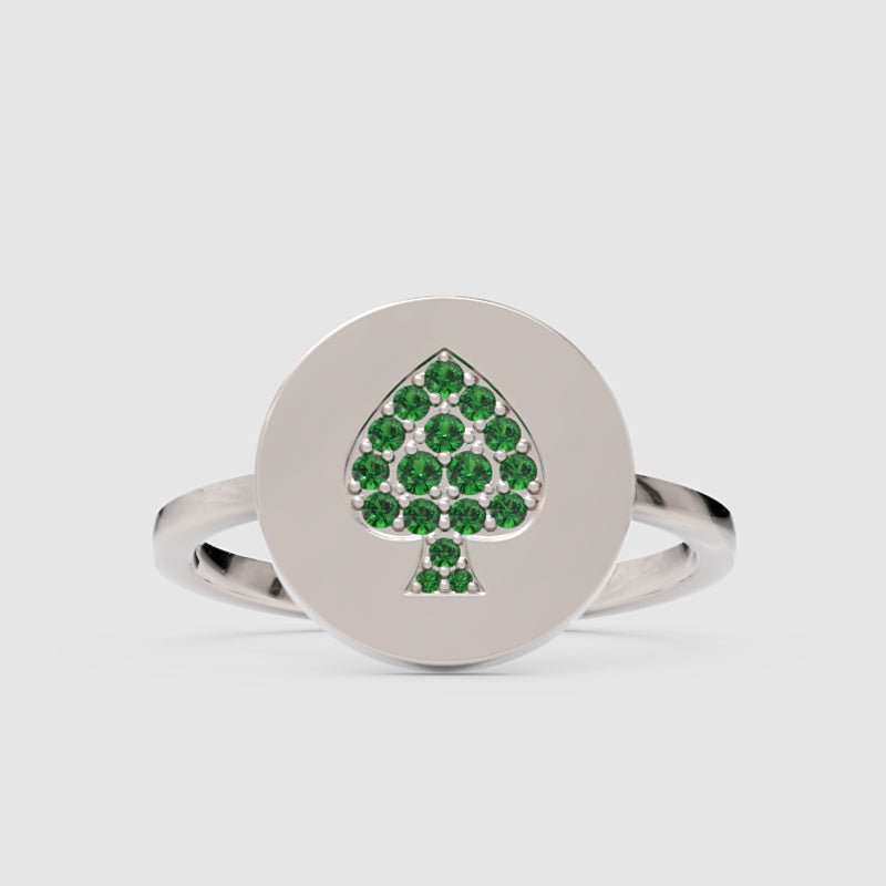 Emerald Spade Signet Ring With Pav Gemstones - Six