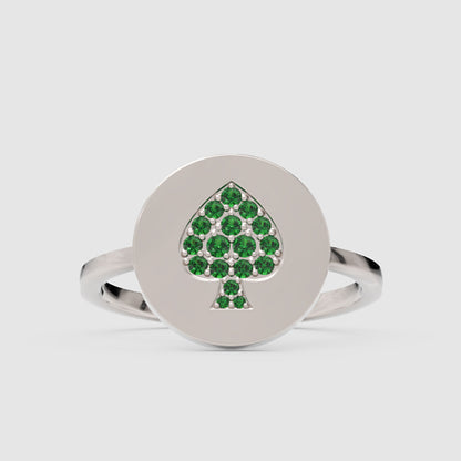 Emerald Spade Signet Ring With Pav Gemstones - Six