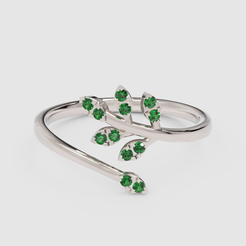 Emerald Leaf Vine Wrap Ring - Six