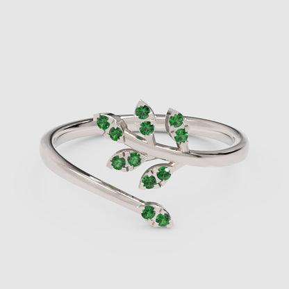 Emerald Leaf Vine Wrap Ring - Six