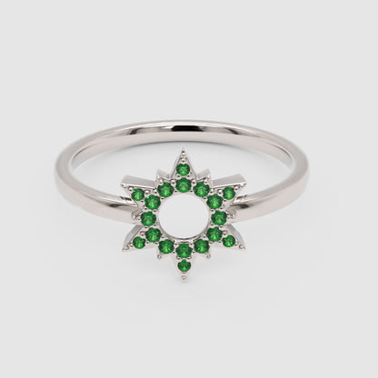 Emerald Star Halo Ring With Open Center Design - Six