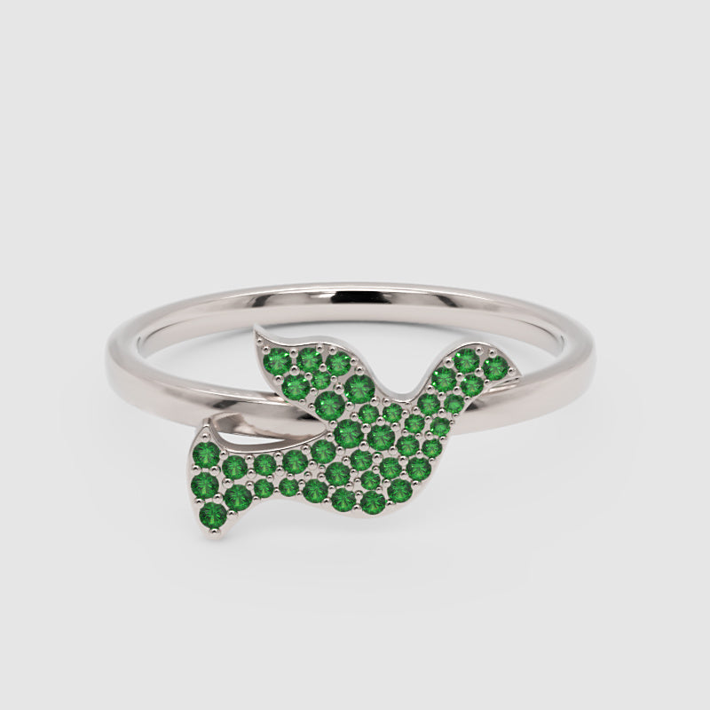 Emerald Pav Butterfly Ring With Polished Band - Six