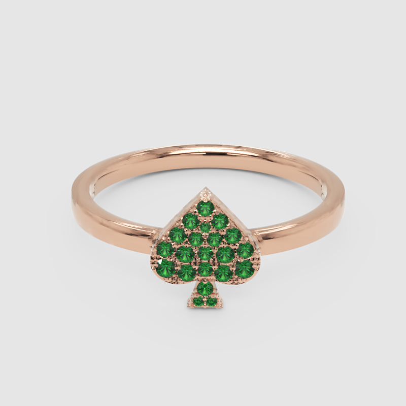 Emerald Spade Charm Stackable Ring With Pav Gemstones - Six