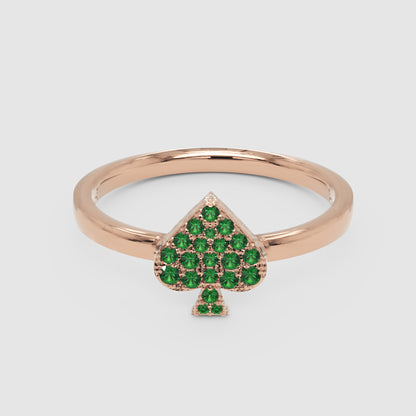 Emerald Spade Charm Stackable Ring With Pav Gemstones - Six