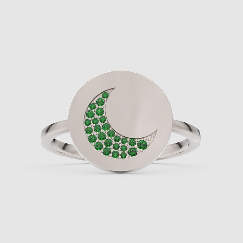 Emerald Crescent Moon Disc Ring - Six