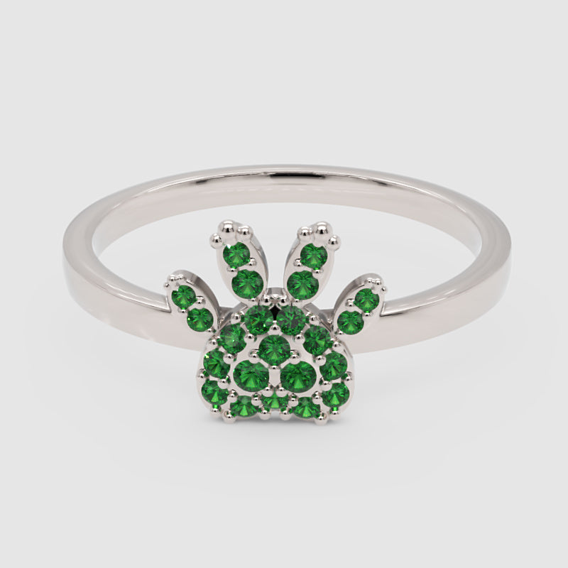 Emerald Paw Print Ring With Pav Gemstones - Six