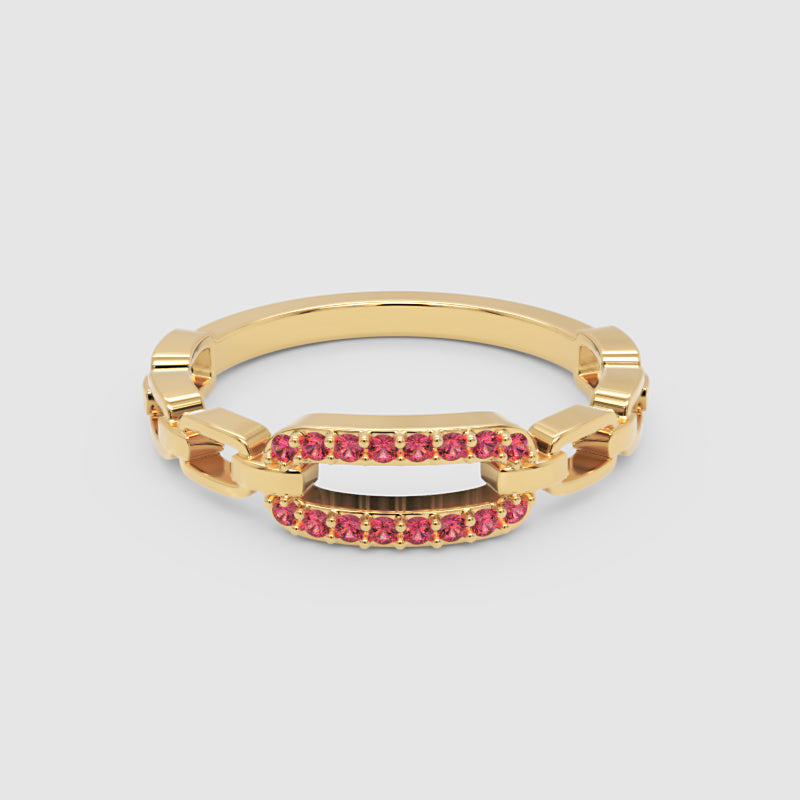 Lab-Grown Ruby Interlocking Link Ring In Rose Gold | Modern Chain Style Statement Ring For Women | Jebij - Six