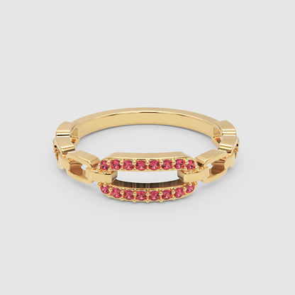 Lab-Grown Ruby Interlocking Link Ring In Rose Gold | Modern Chain Style Statement Ring For Women | Jebij - Six