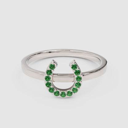 Emerald Horseshoe Ring With Pav Stones - Six