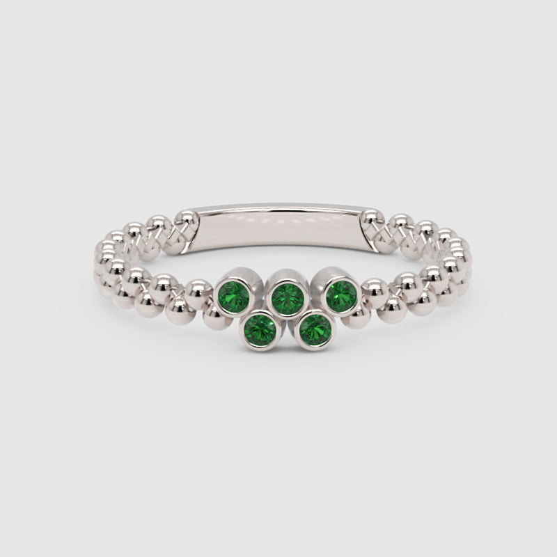 Green Stone Cluster Ring In Yellow Gold – Beaded Stackable Ring | Jebij - Six