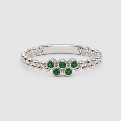 Green Stone Cluster Ring In Yellow Gold – Beaded Stackable Ring | Jebij - Six