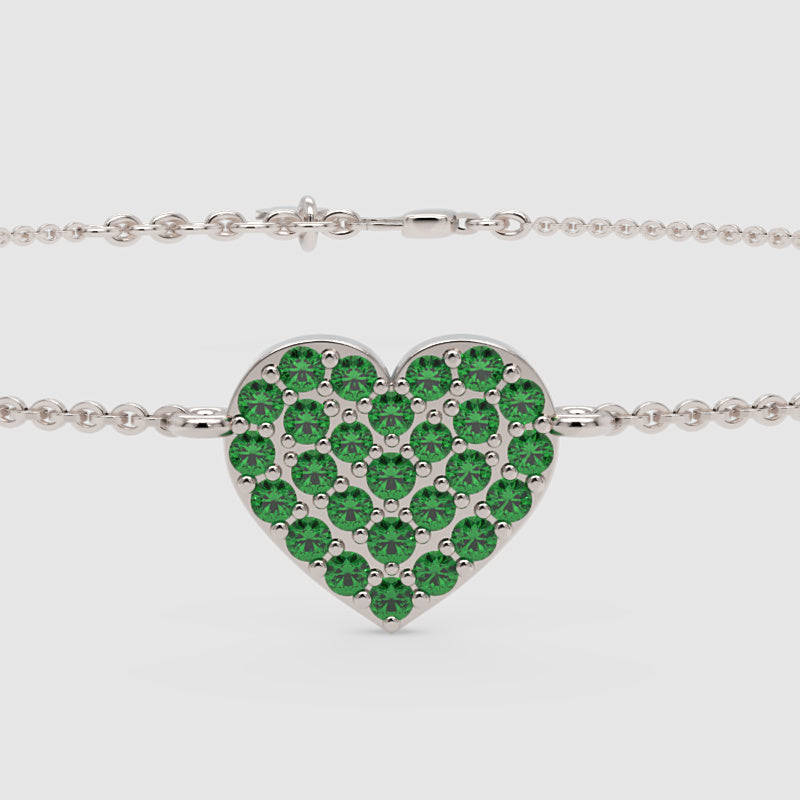 Emerald Pav Heart Bracelet With Chain Link Design - Six