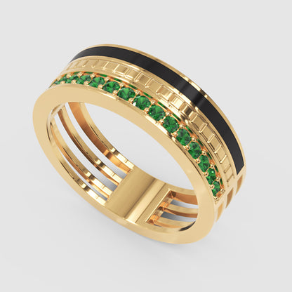 Gold Emerald Band Ring 6Mm With Black Enamel – Bold Statement Luxury Ring | Jebij - Seven
